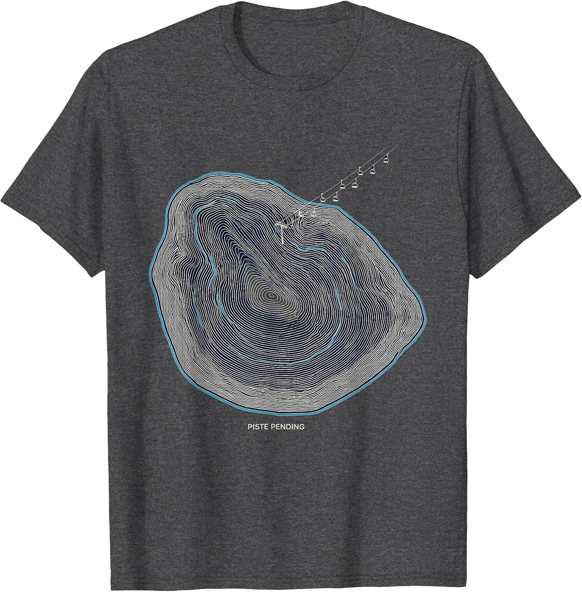 Men's Piste Pending Topographic Contour Ski Snowboard Winter T-Shirt - Dark Heather Grey