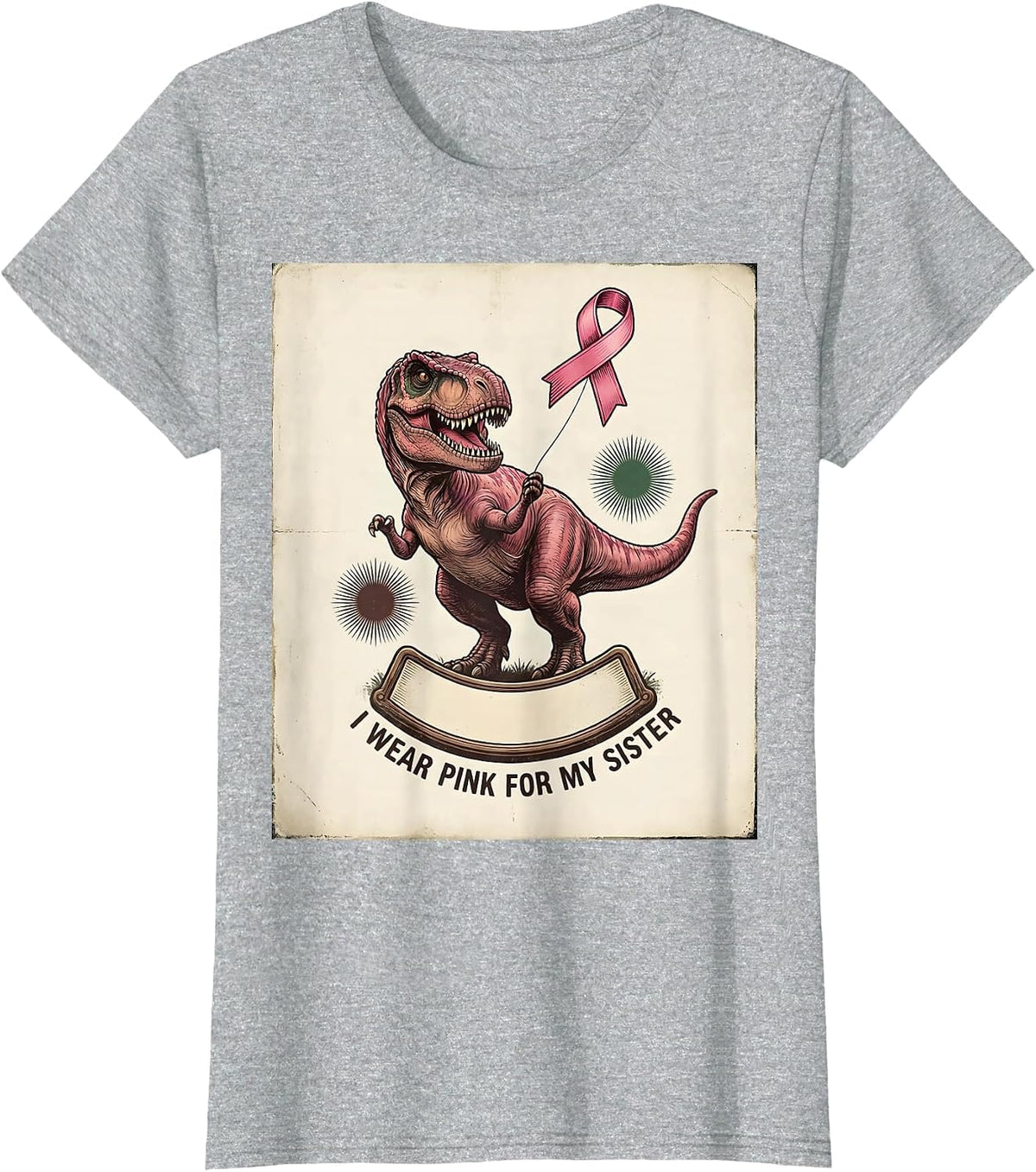 I Wear Pink For My Sister Vintage Dinosaur Family Tribute T-Shirt - Heather Grey