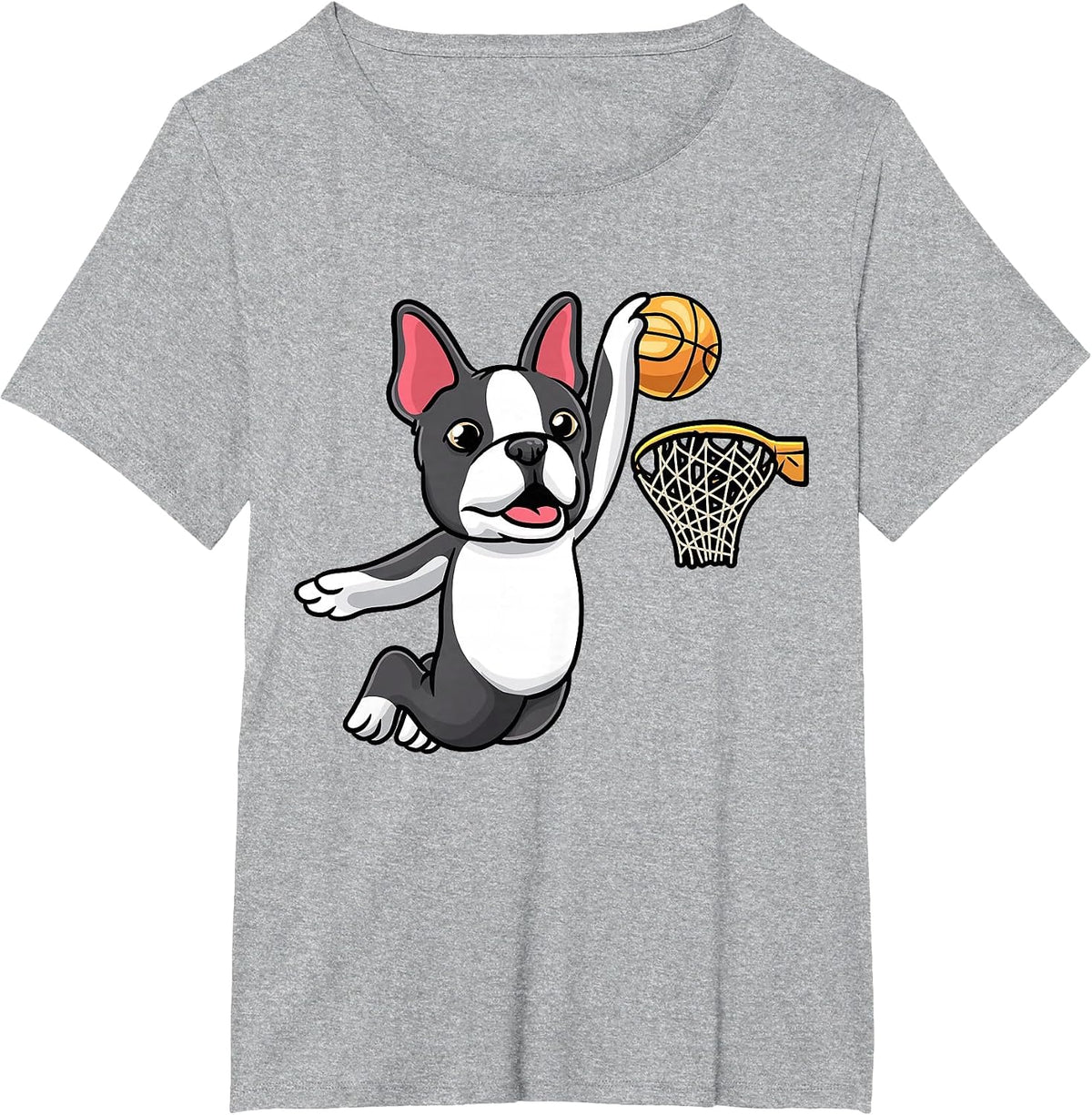 Boston Terrier Dog Playing Basketball Kids T-Shirt - Heather Grey