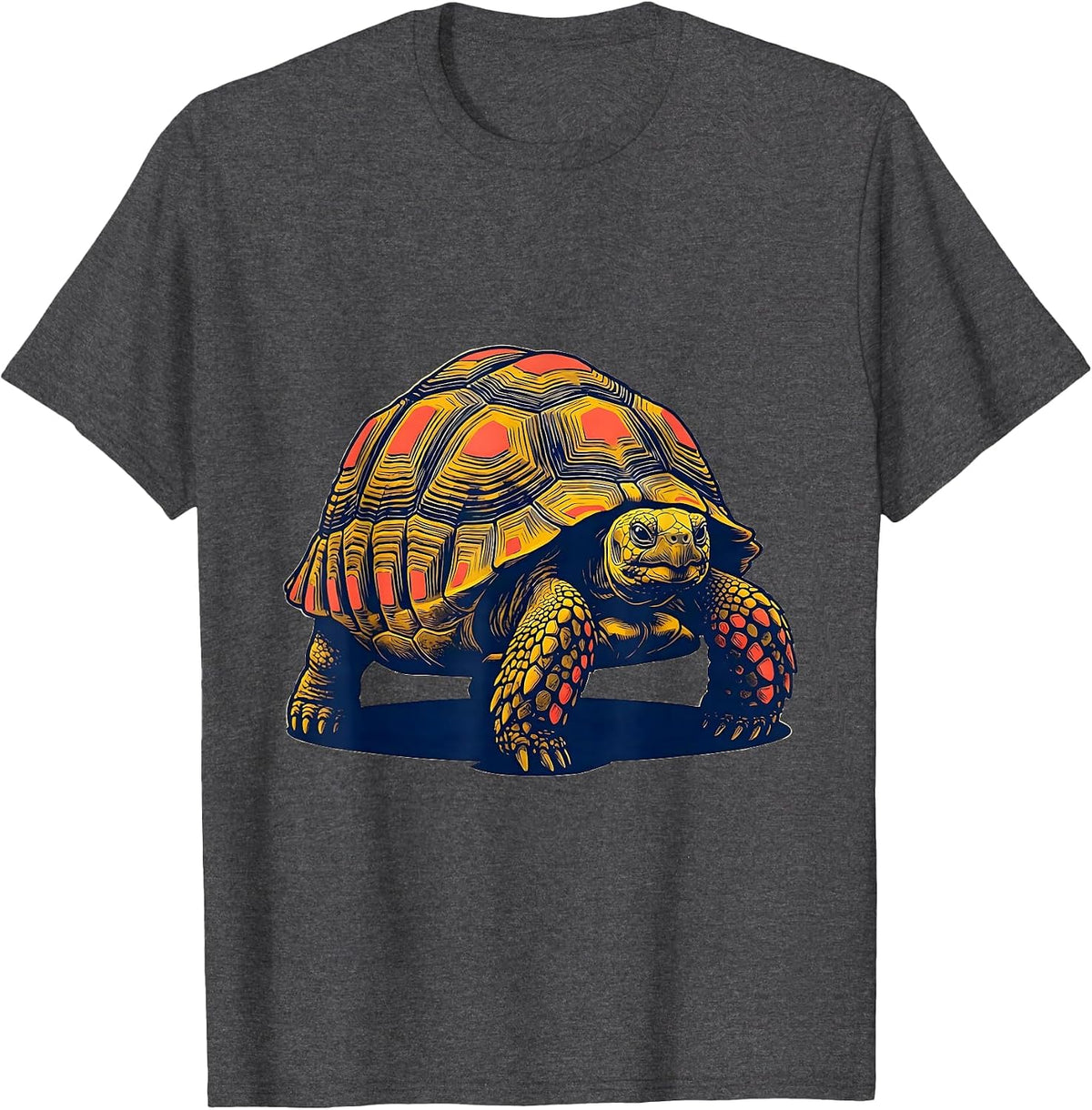 Men's Tortoise Mid-Step Screenprint Poster Pet Lover Humor T-Shirt - Dark Heather Grey