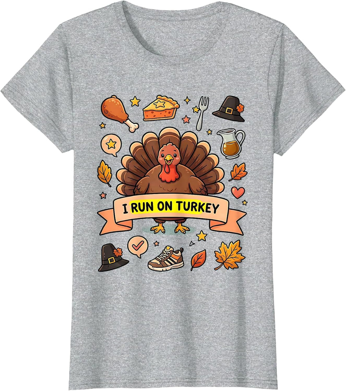 I Run On Turkey Funny Thanksgiving Design T-Shirt - Heather Grey