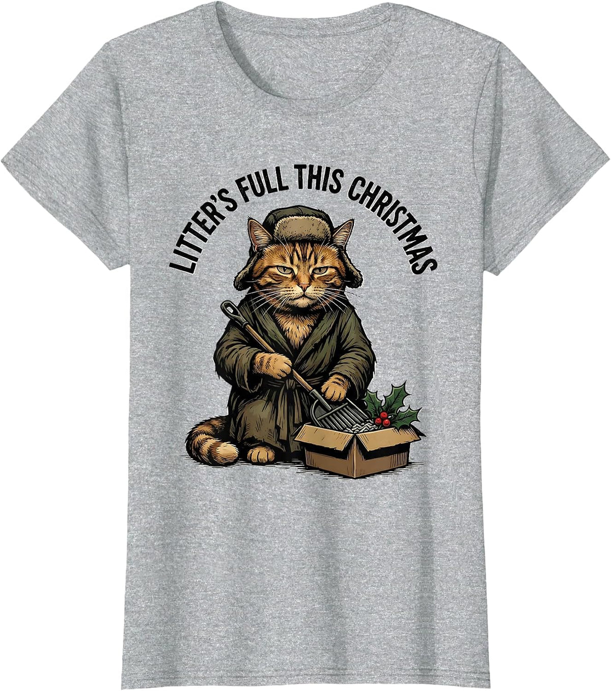 Women's Litter's Full This Christmas Funny Cat Lover Vintage T-Shirt - Heather Grey