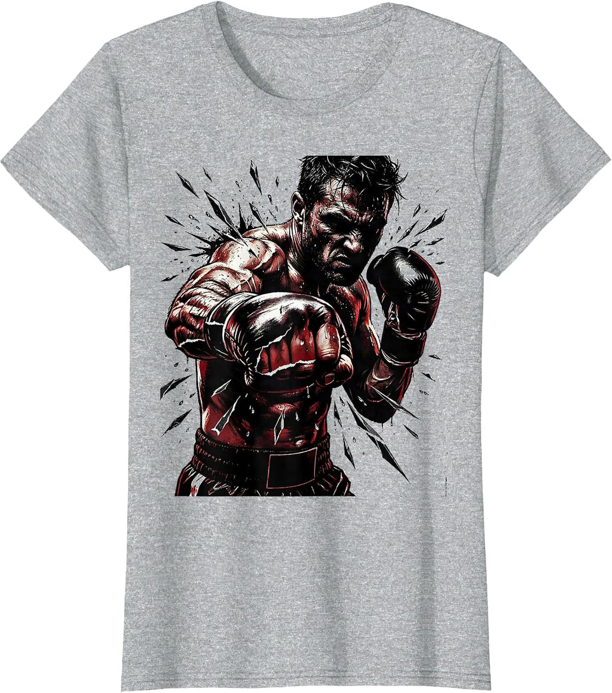 Boxer Mid-Punch Graphic with Sweat Droplets T-Shirt - Heather Grey