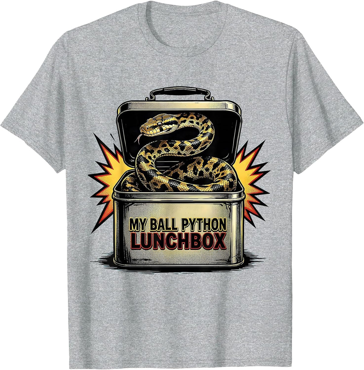Men's My Ball Python Lunchbox Comic Book Reptile Keeper Snake T-Shirt - Heather Grey