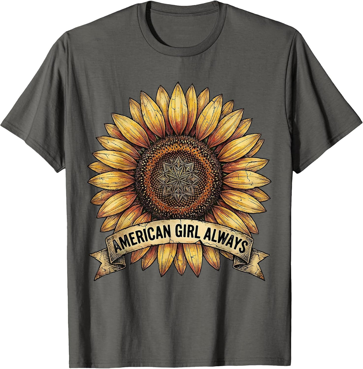American Girl Always Patriotic Pride Design T-Shirt - Asphalt Grey