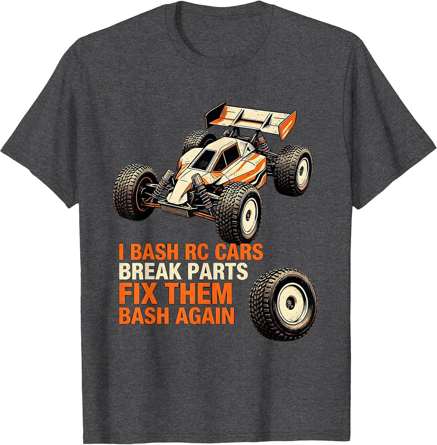 Men's I Bash RC Cars, Break Parts, Fix Them, Bash Again RC Racer T-Shirt - Dark Heather Grey