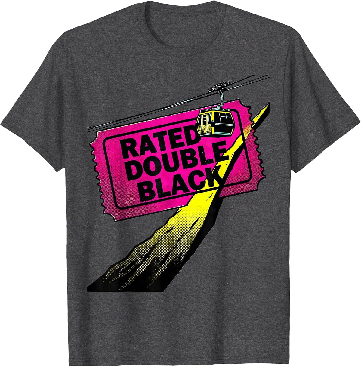 Men's Rated Double Black Pop Art Ski Snowboard Winter Sports Humor T-Shirt - Dark Heather Grey