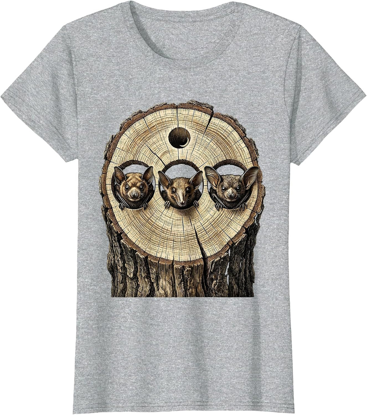 Three Bats Vintage Nature Conservation Halloween T-Shirt - Heather Grey