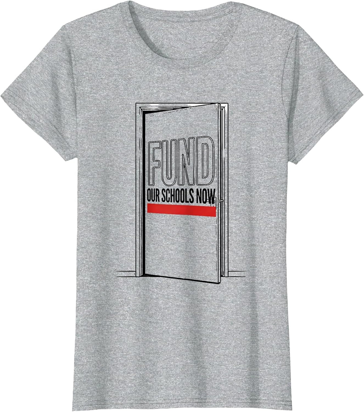 Fund Our Schools Now Line Art Teacher Red For Ed Advocacy T-Shirt - Heather Grey