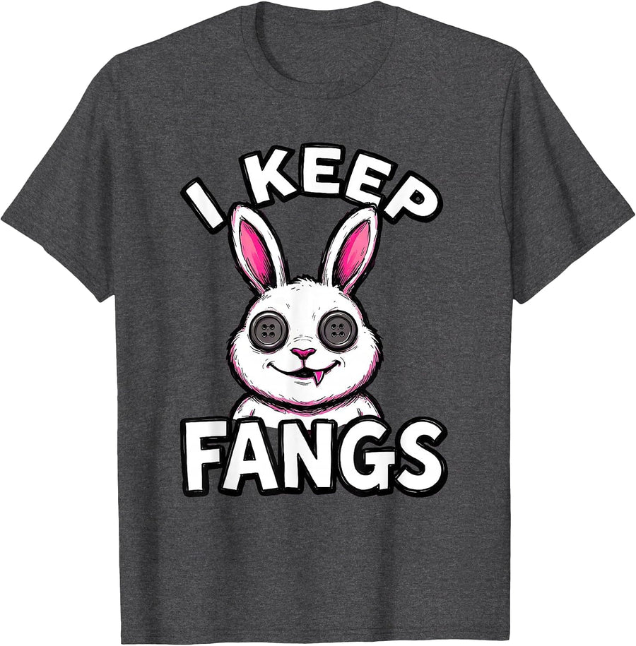 Men's I Keep Fangs Creepy Cute Goth Bunny Horror Aesthetic T-Shirt - Dark Heather Grey
