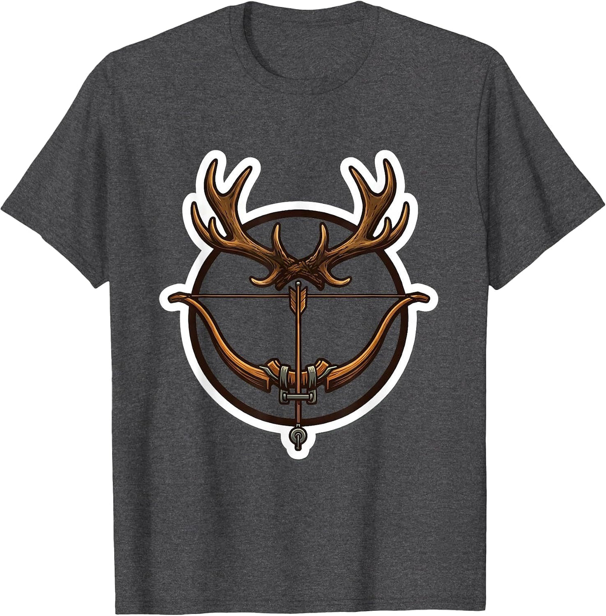 Compound Bow on Rustic Antler Mount Graphic T-Shirt - Dark Heather Grey