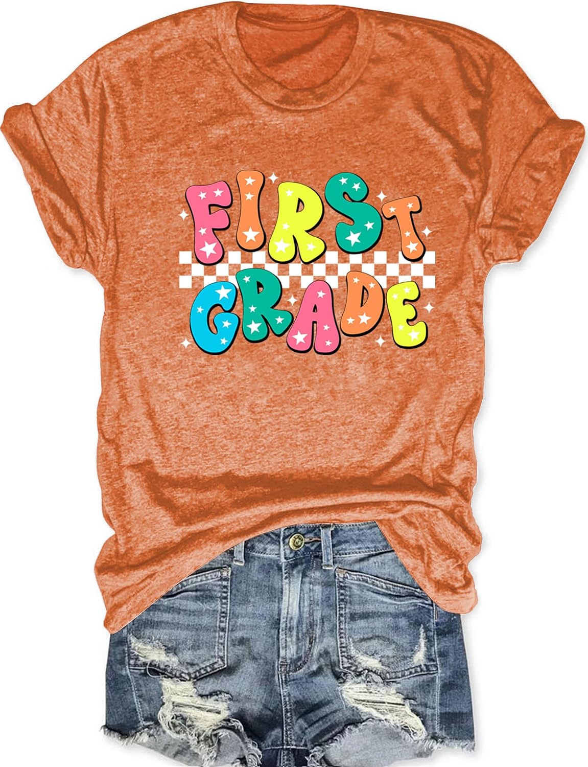 First Grade Teacher Shirts for Women: Teach Life T-Shirts Tops Teaching Gifts Inspiration Blouse Tees - Orange1