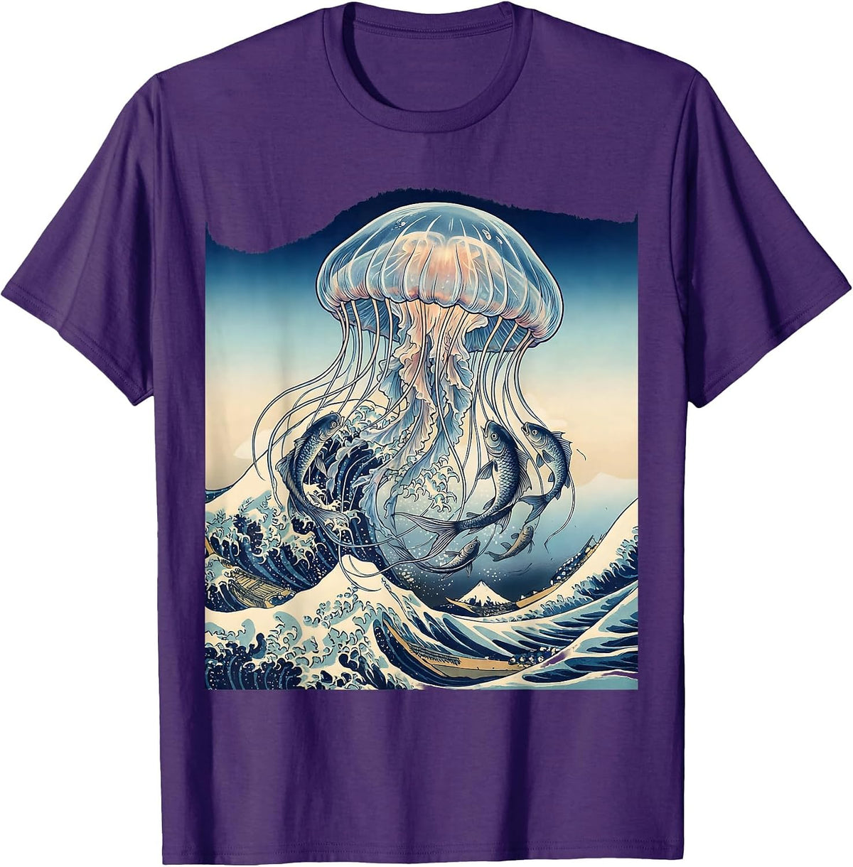Jellyfish and Fish Ocean Tangle Graphic T-Shirt - Purple
