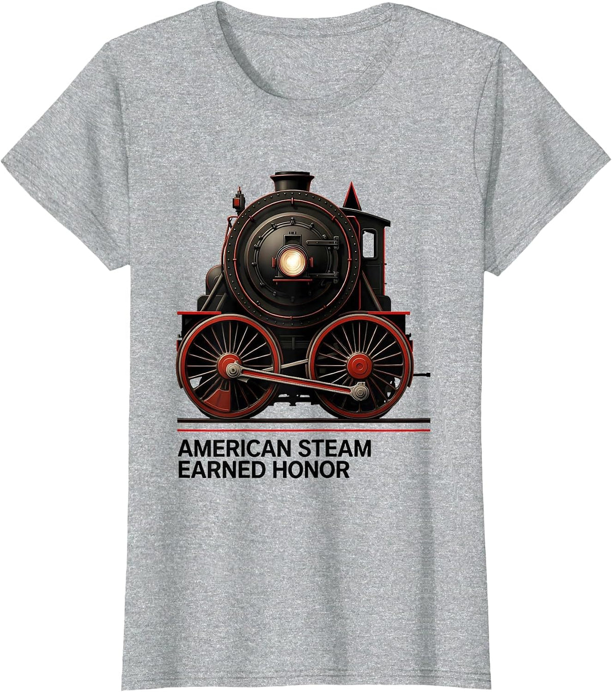 Women's American Steam Earned Honor Vintage Steam Locomotive Train T-Shirt - Heather Grey