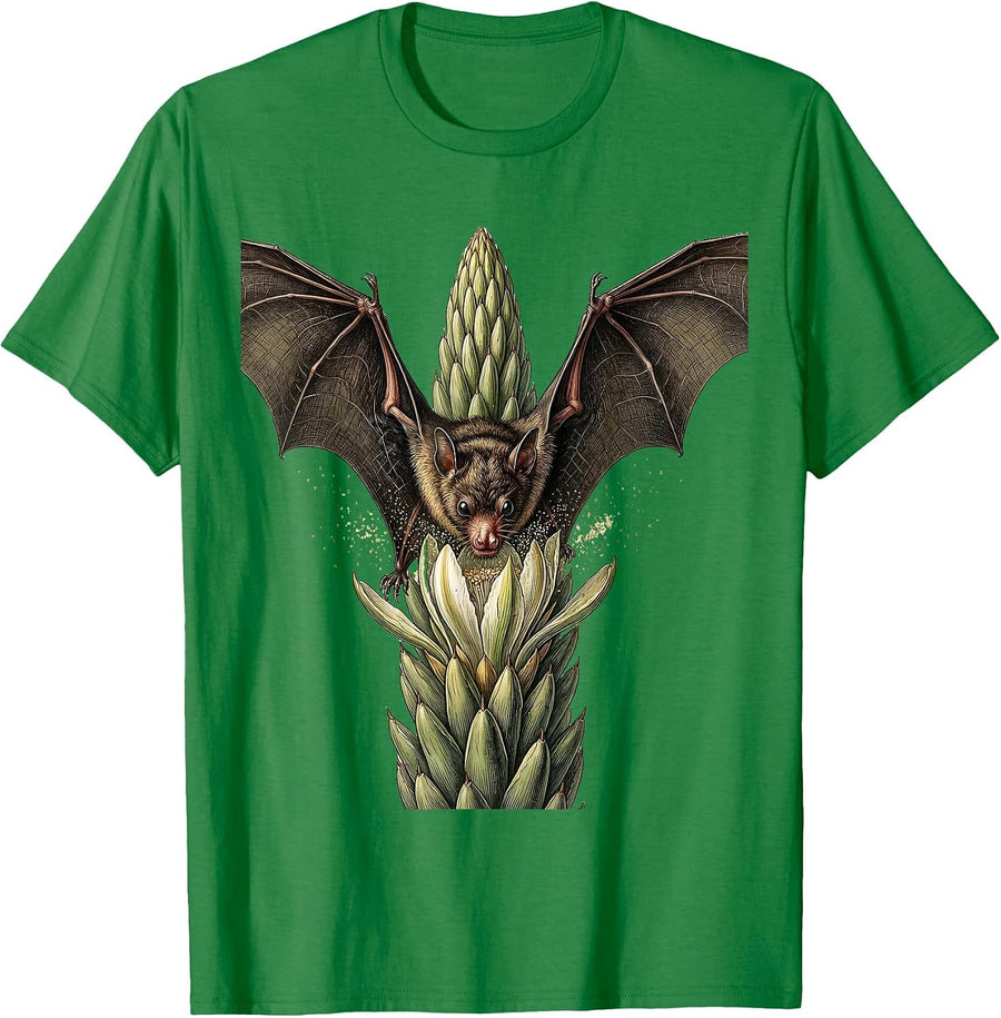 Men's Bat Hovering Agave Bloom Botanical Nature Lover T-Shirt - Kelly Green