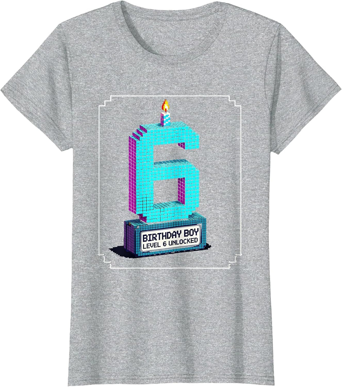 Women's Birthday Boy Level 6 Unlocked Pixel Art Gamer Boy Birthday T-Shirt - Heather Grey