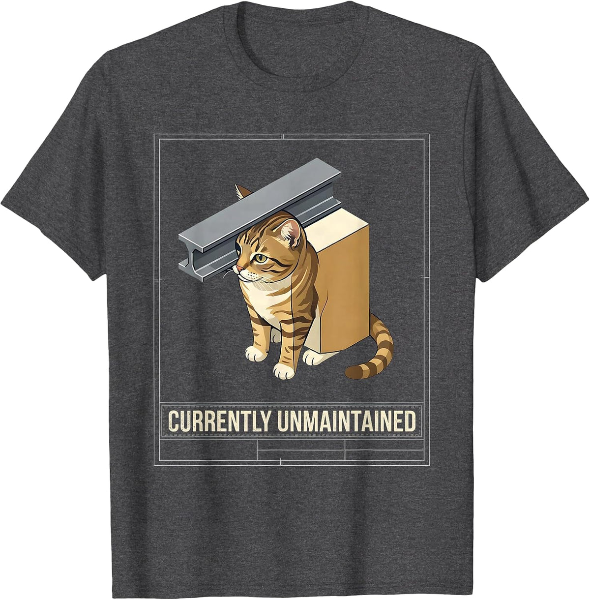Men's Currently Unmaintained Funny Cat Meme Cat Lover Humor T-Shirt - Dark Heather Grey