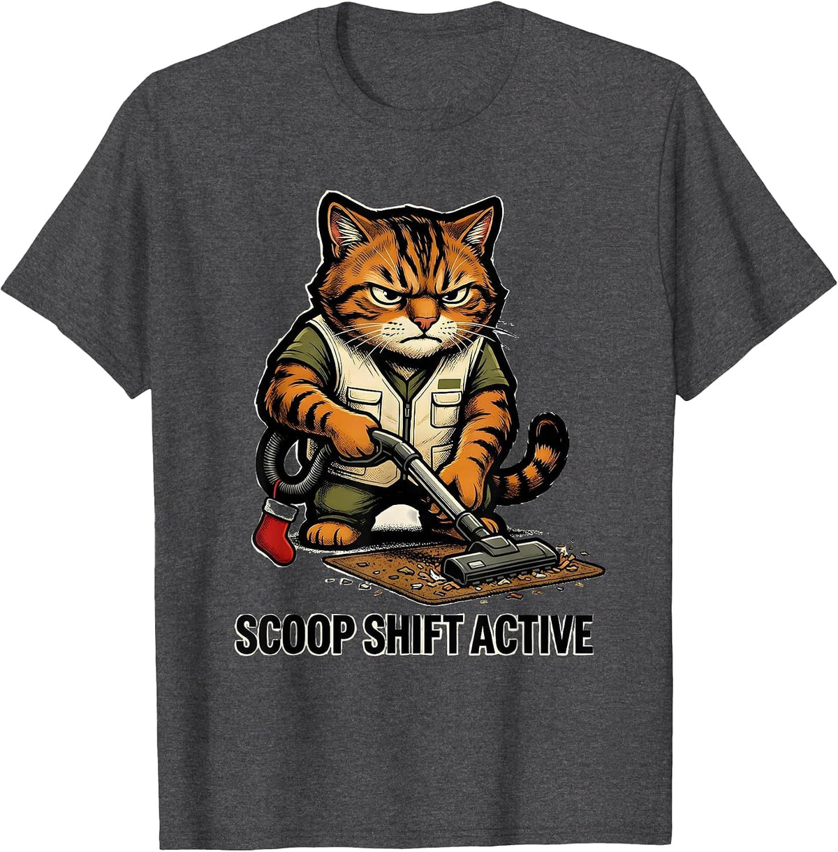 Men's Scoop Shift Active Funny Cat Lover Grumpy Christmas Humor T-Shirt - Dark Heather Grey