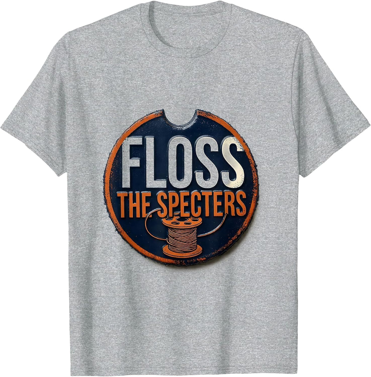 Men's Floss the Specters Rubber Stamp Halloween Dental Humor T-Shirt - Heather Grey