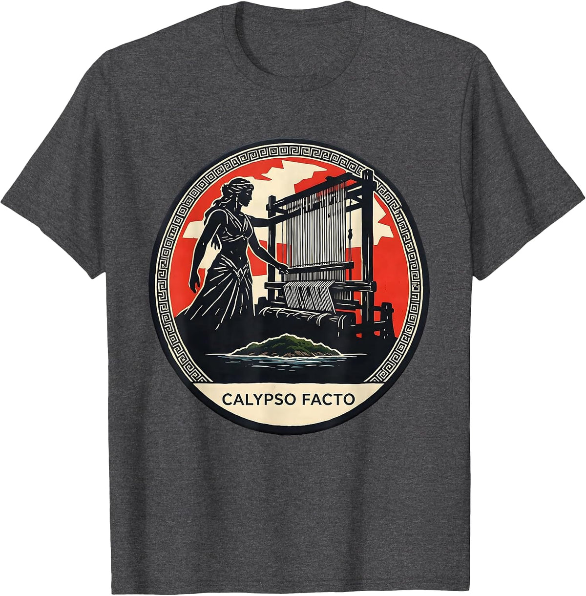 Men's Calypso Facto Stencil Graphic Greek Mythology Gods Pun T-Shirt - Dark Heather Grey
