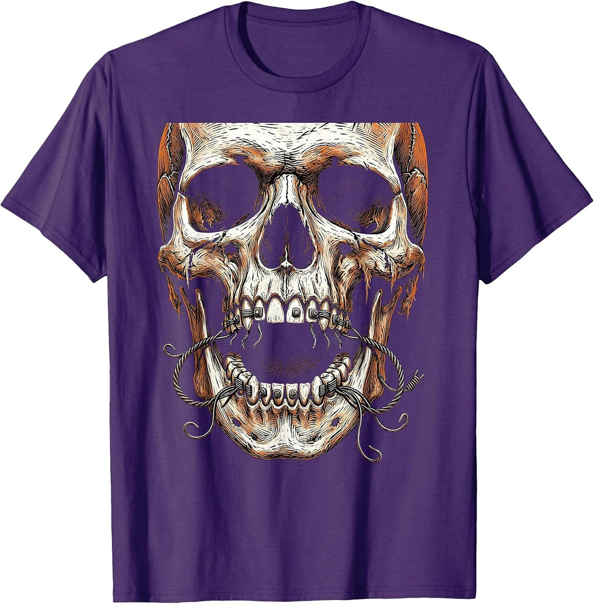 Halloween Zombie Braces Dental Horror Graphic T-Shirt - Purple