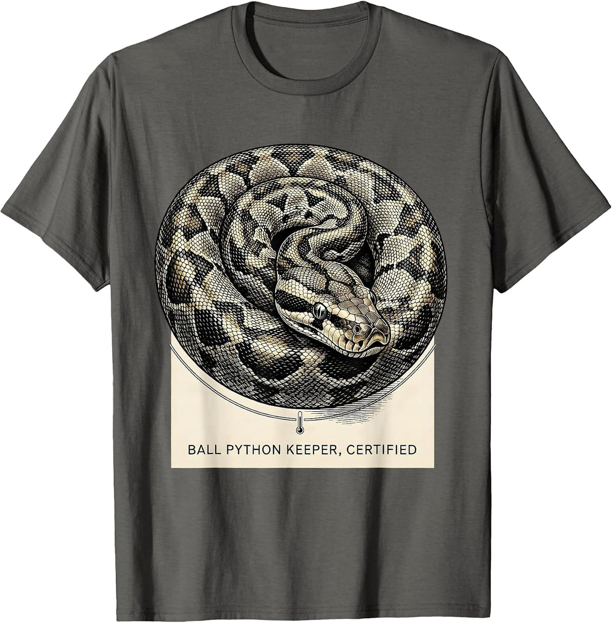 Ball Python Keeper Certified Funny Snake Lover Reptile Humor T-Shirt - Asphalt Grey