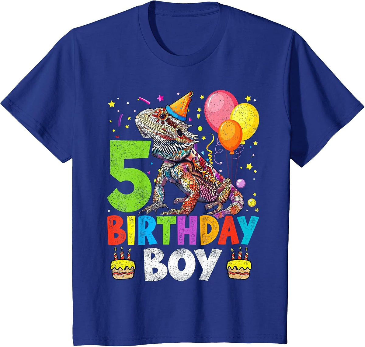 5th Birthday Boy Bearded Dragon 5 Years Old Bday Party T-Shirt - Royal Blue