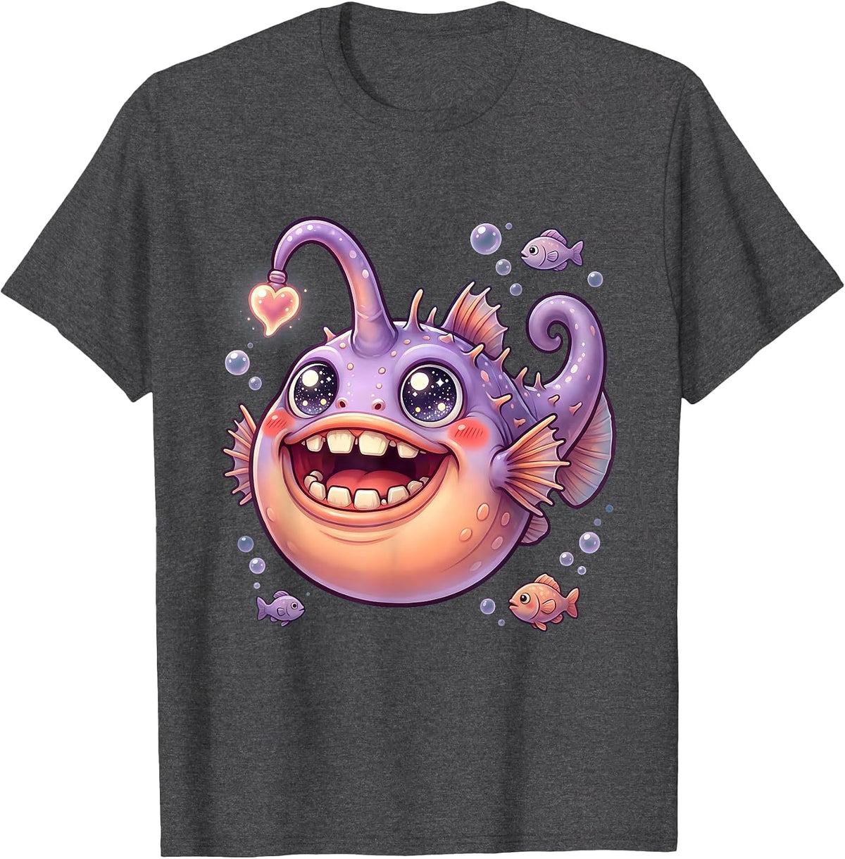 Salty Deep Sea Anglerfish Glowing Lure Design T-Shirt - Dark Heather Grey