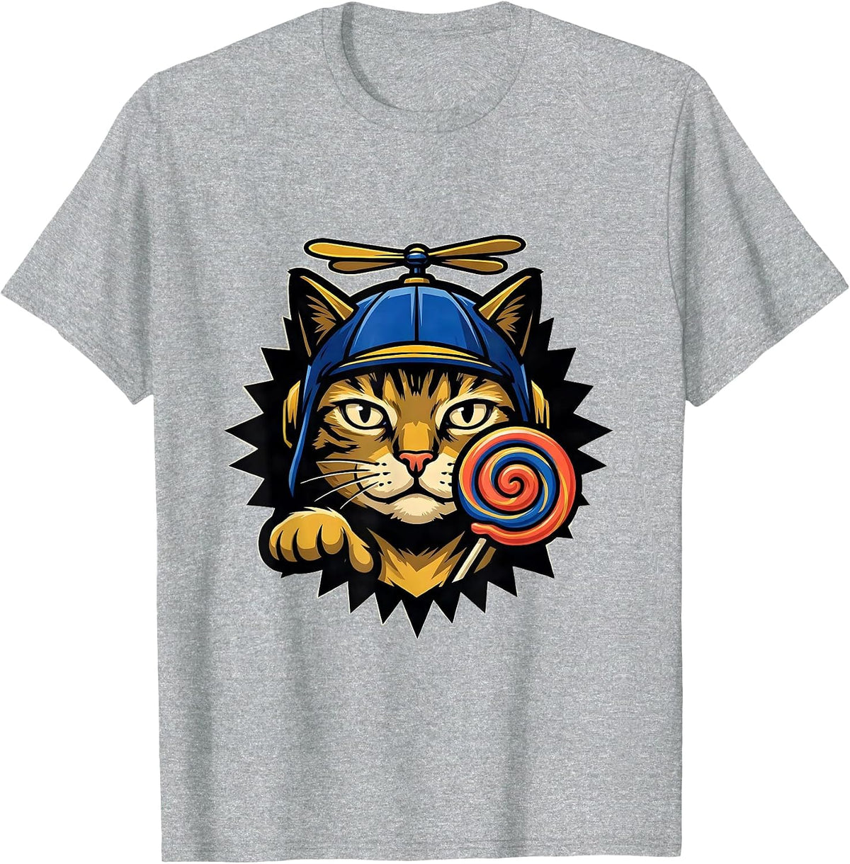 Men's Lollipop Cat Meme Greetings Huzz Funny Silly Cats Humor T-Shirt - Heather Grey