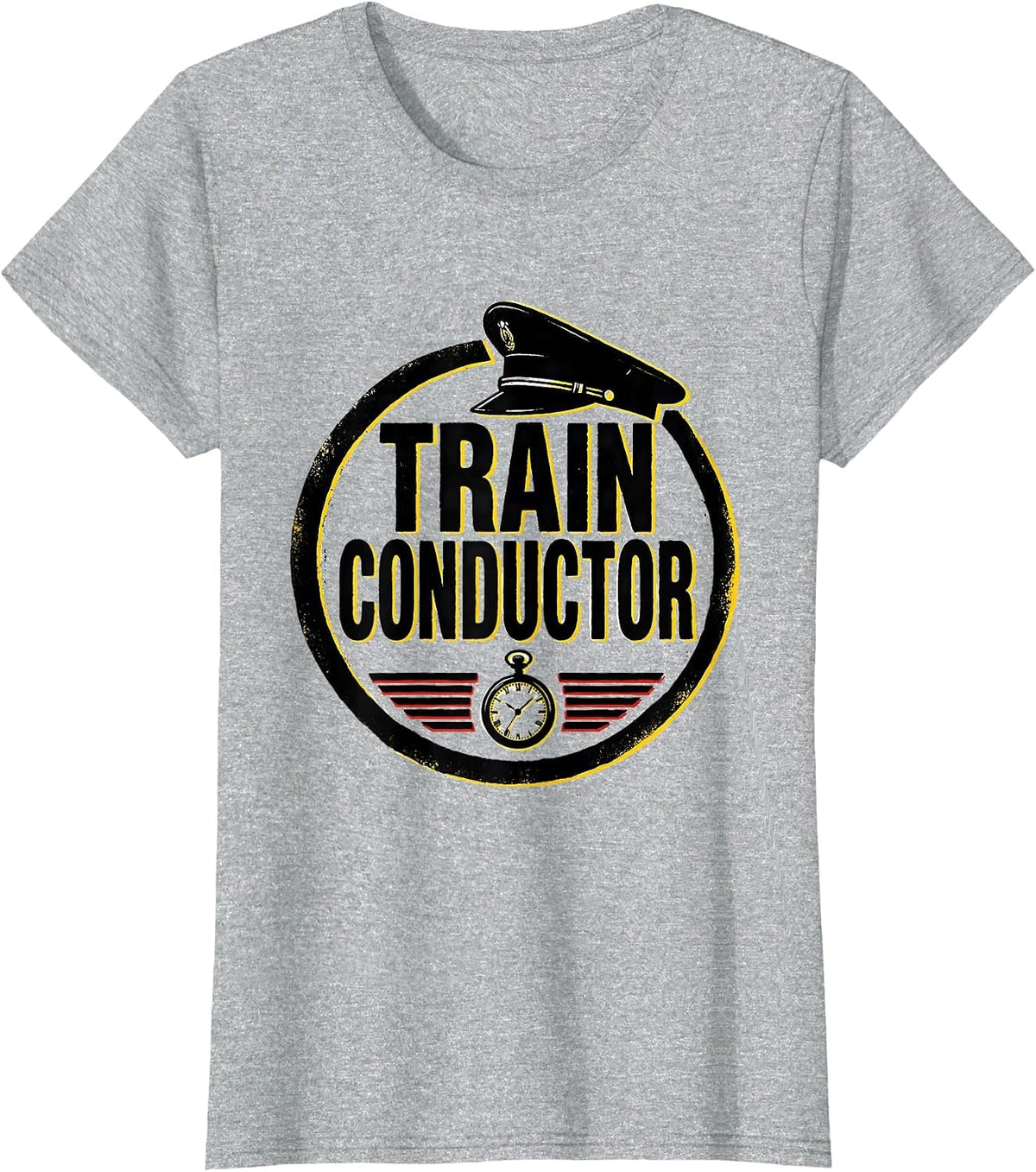 Train Conductor Stencil Graphic Halloween Costume Humor T-Shirt - Heather Grey