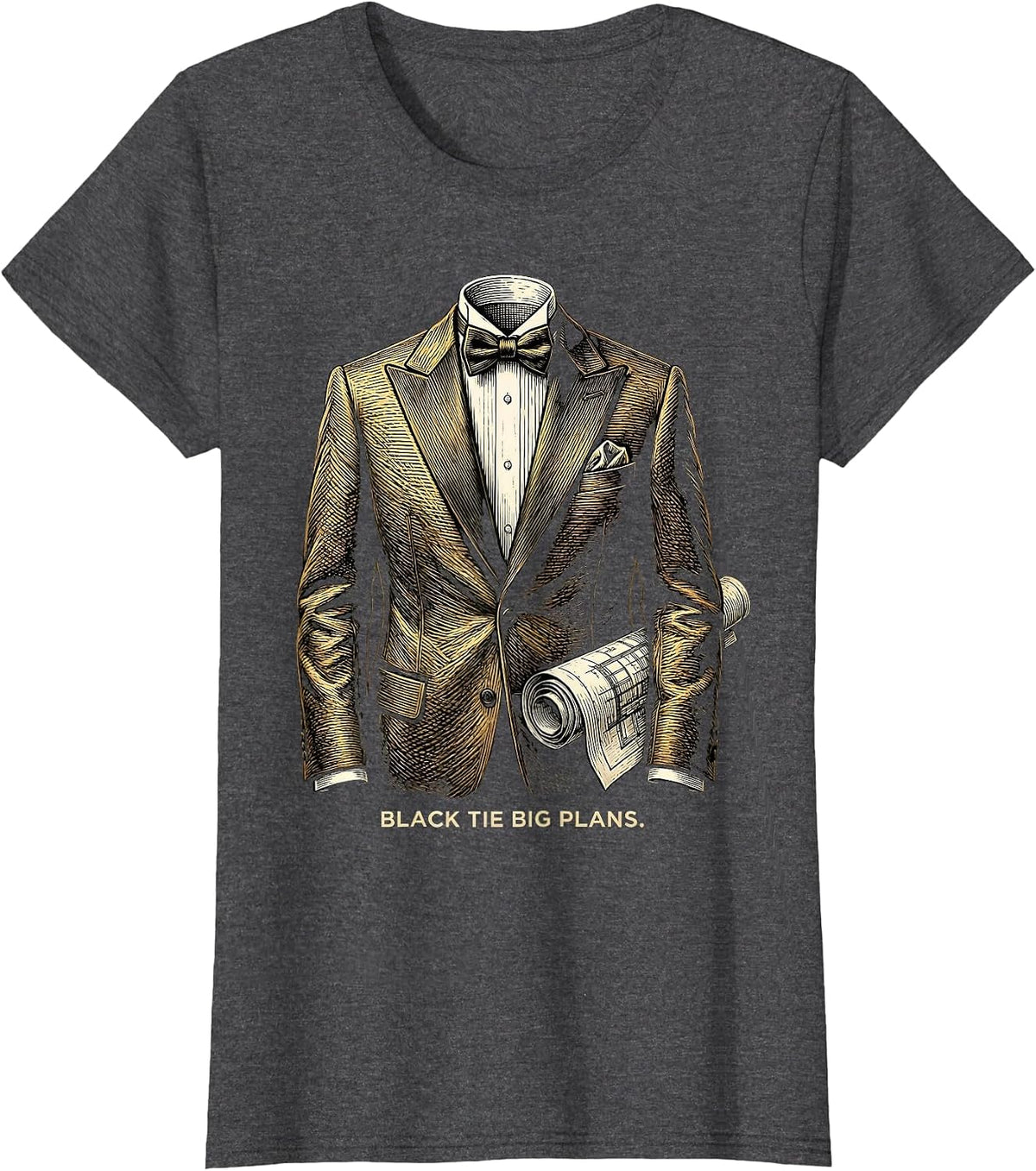Women's Black Tie Big Plans Tuxedo Graphic Design T-Shirt - Dark Heather Grey