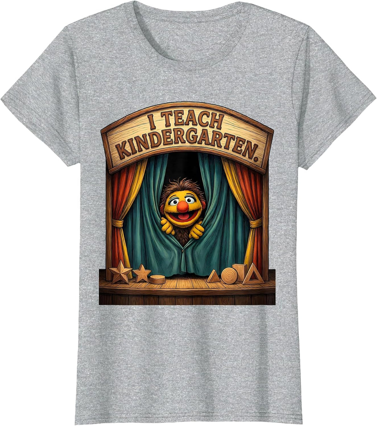 I Teach Kindergarten Cute Kindergarten Teacher Back T-Shirt - Heather Grey