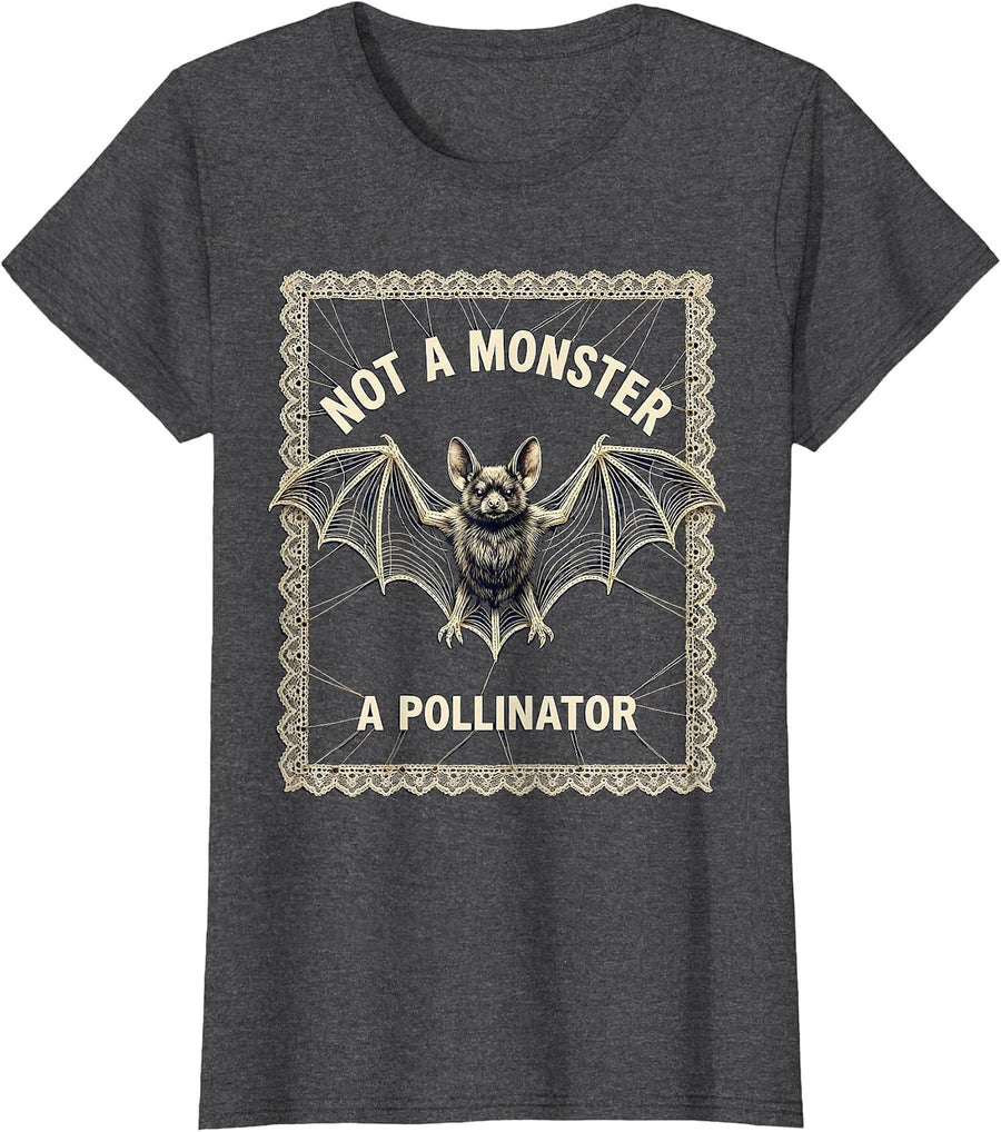 Women's Not A Monster. A Pollinator Vintage Gothic Bat Lover T-Shirt - Dark Heather Grey
