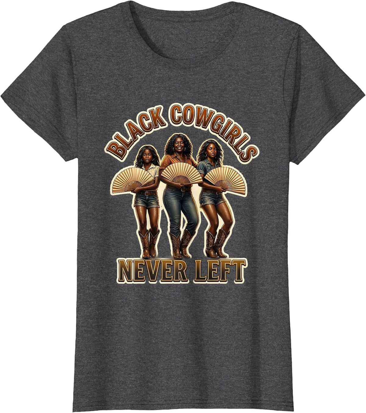Women's Black Cowgirls Never Left Funny Line Dance Cowgirl Women T-Shirt - Dark Heather Grey
