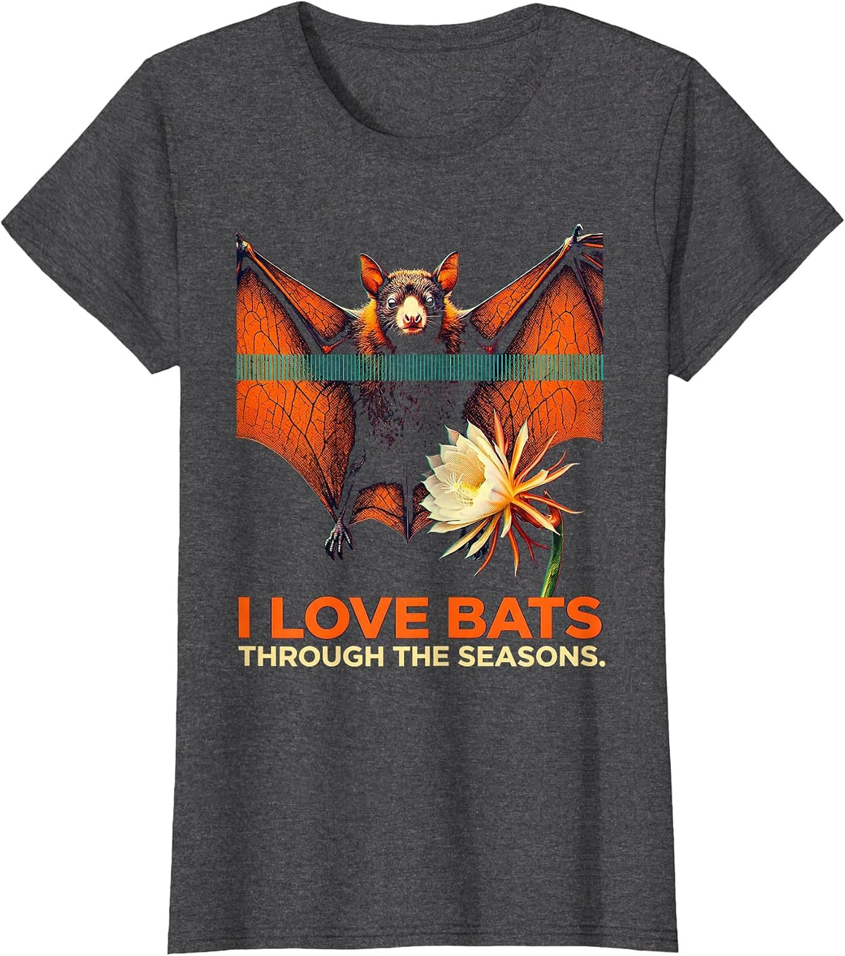 Women's I Love Bats Through The Seasons Vintage Bat Lover Halloween T-Shirt - Dark Heather Grey