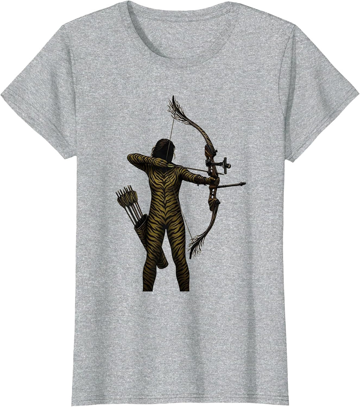 Camo Hunting Bow and Arrow Quiver Graphic T-Shirt - Heather Grey