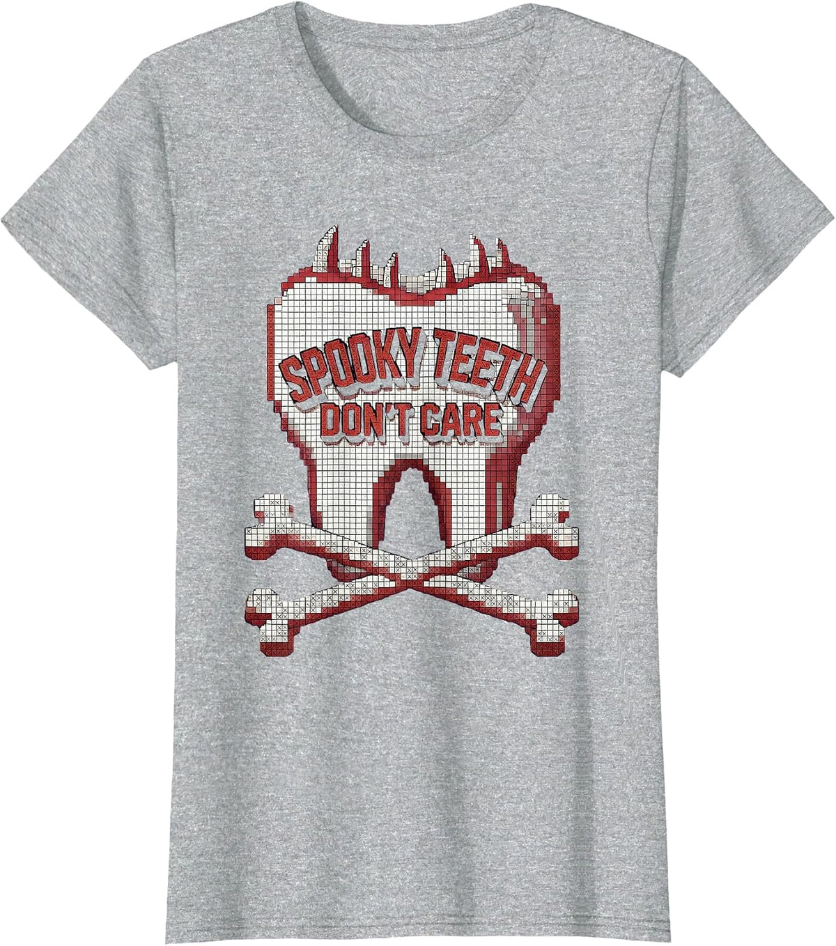 Women's Spooky Teeth Don't Care Dental Halloween Design T-Shirt - Heather Grey