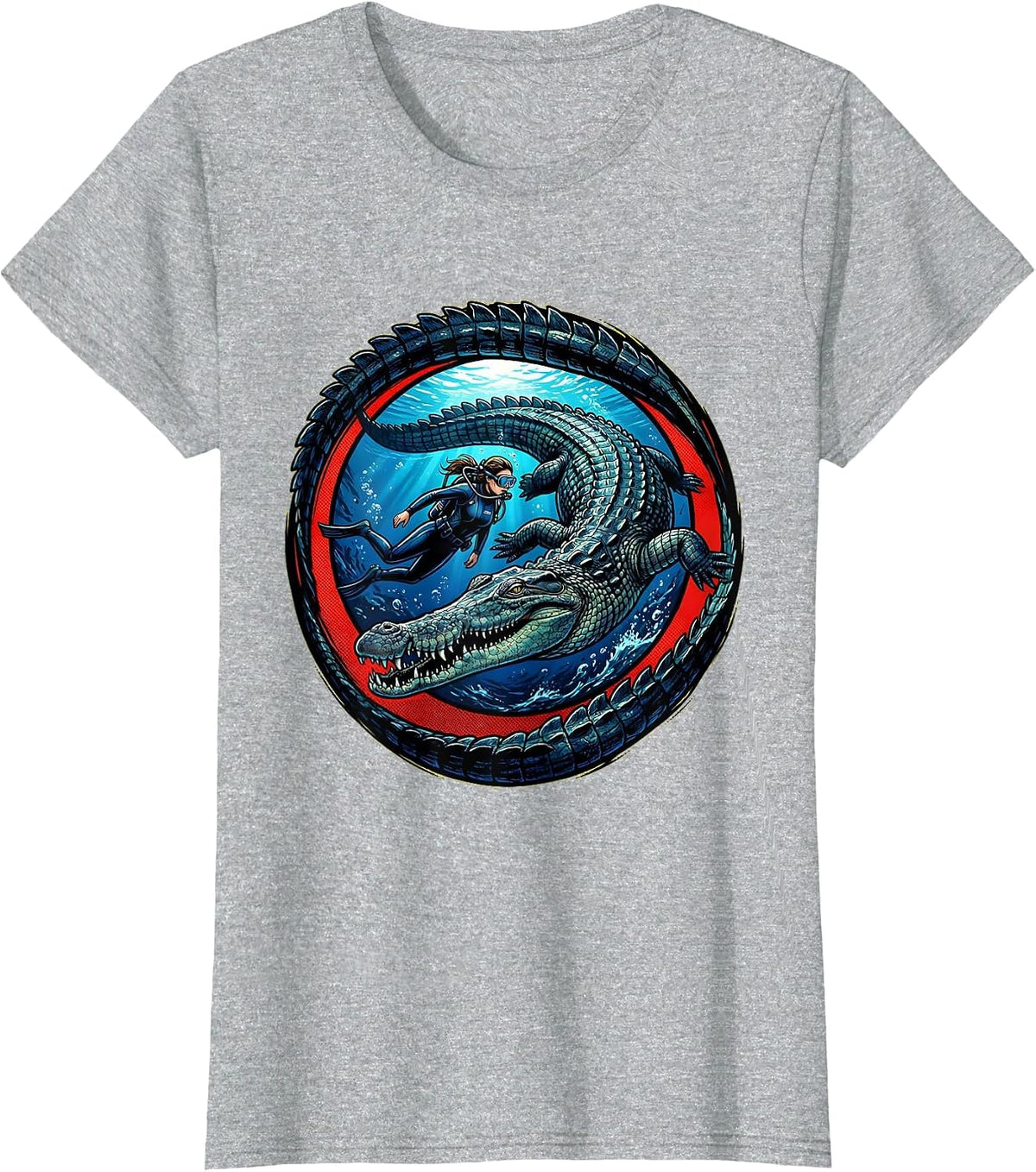 Diver and Mosasaur Ancient Ocean Adventure T-Shirt - Heather Grey
