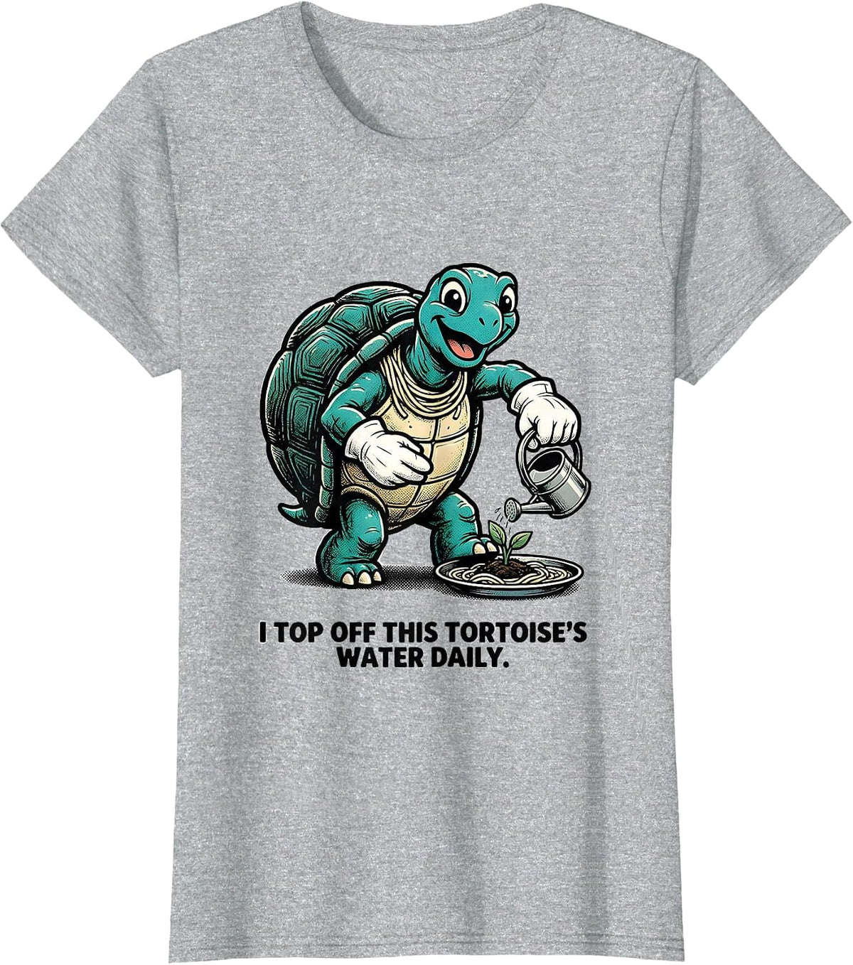 Women's I Top Off This Tortoise's Water Daily Retro Cartoon Turtle T-Shirt - Heather Grey