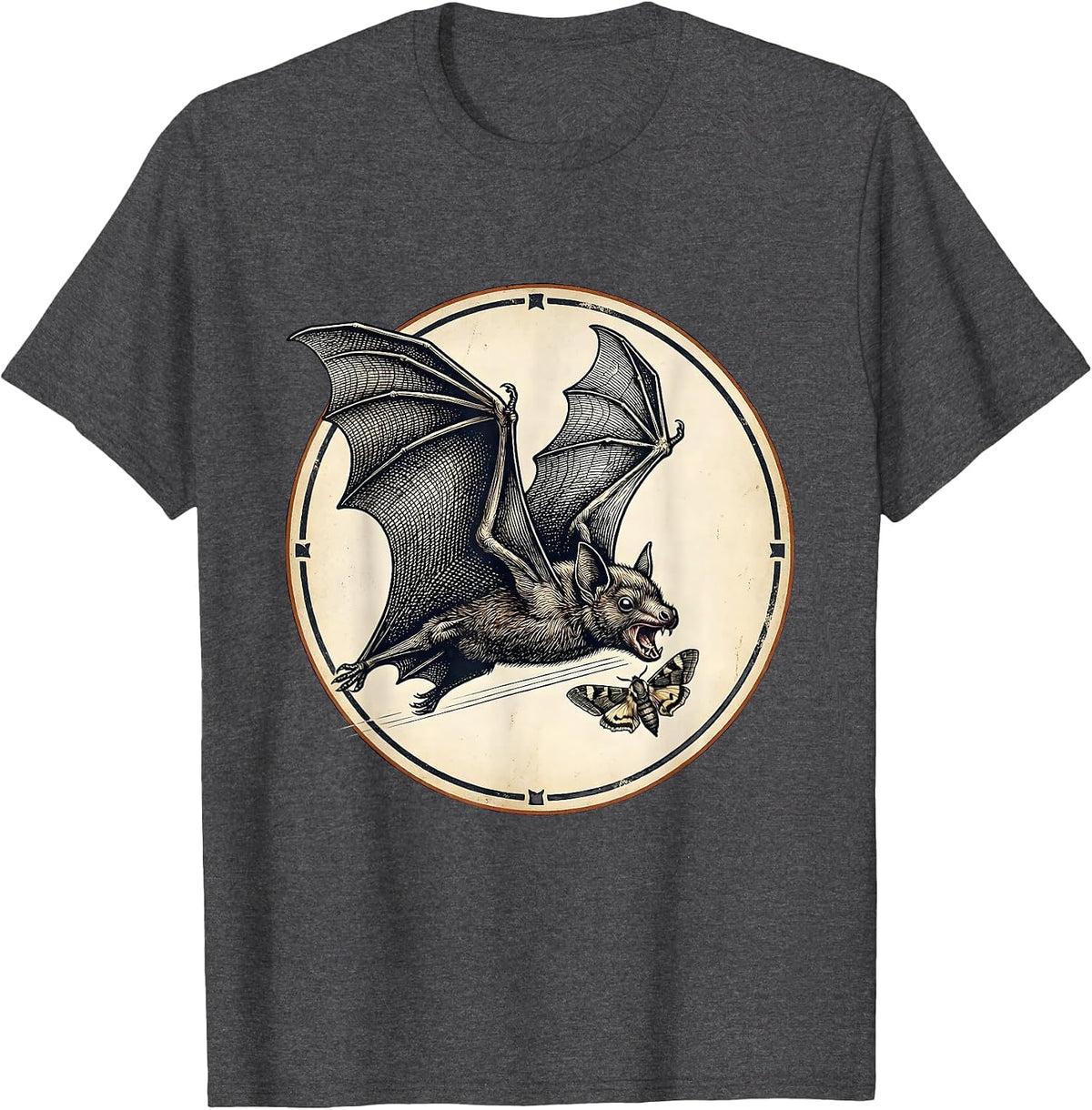 Men's Vintage Bat Lover Halloween Nature Illustration T-Shirt - Dark Heather Grey