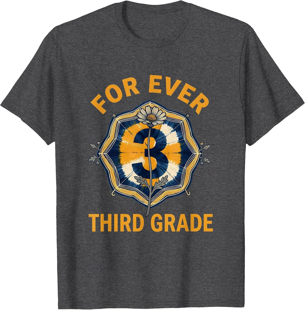 For Ever Third Grade Retro Teacher Wildflowers T-Shirt - Dark Heather Grey