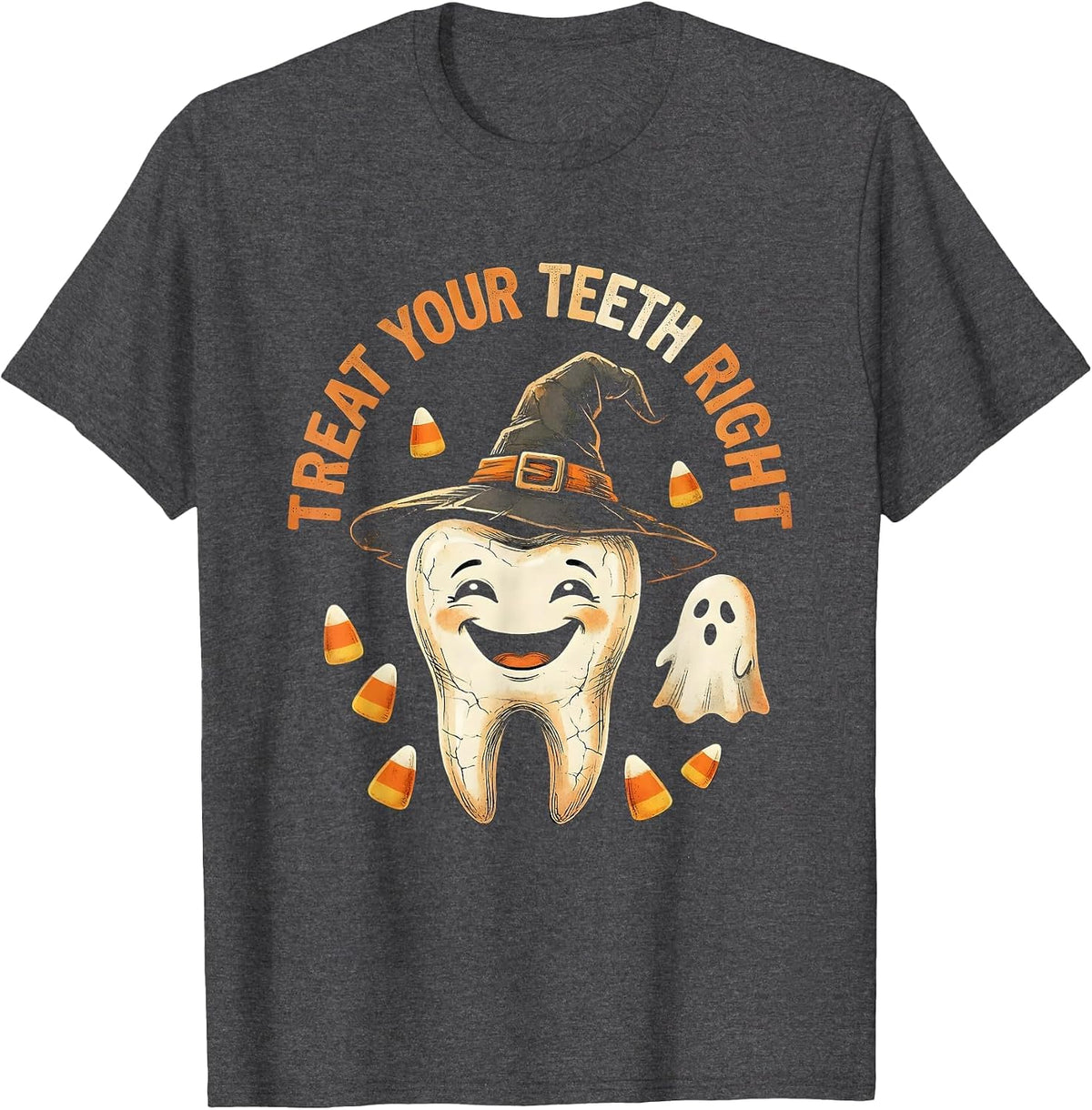 Halloween Dental Treat Your Teeth Right Design T-Shirt - Dark Heather Grey