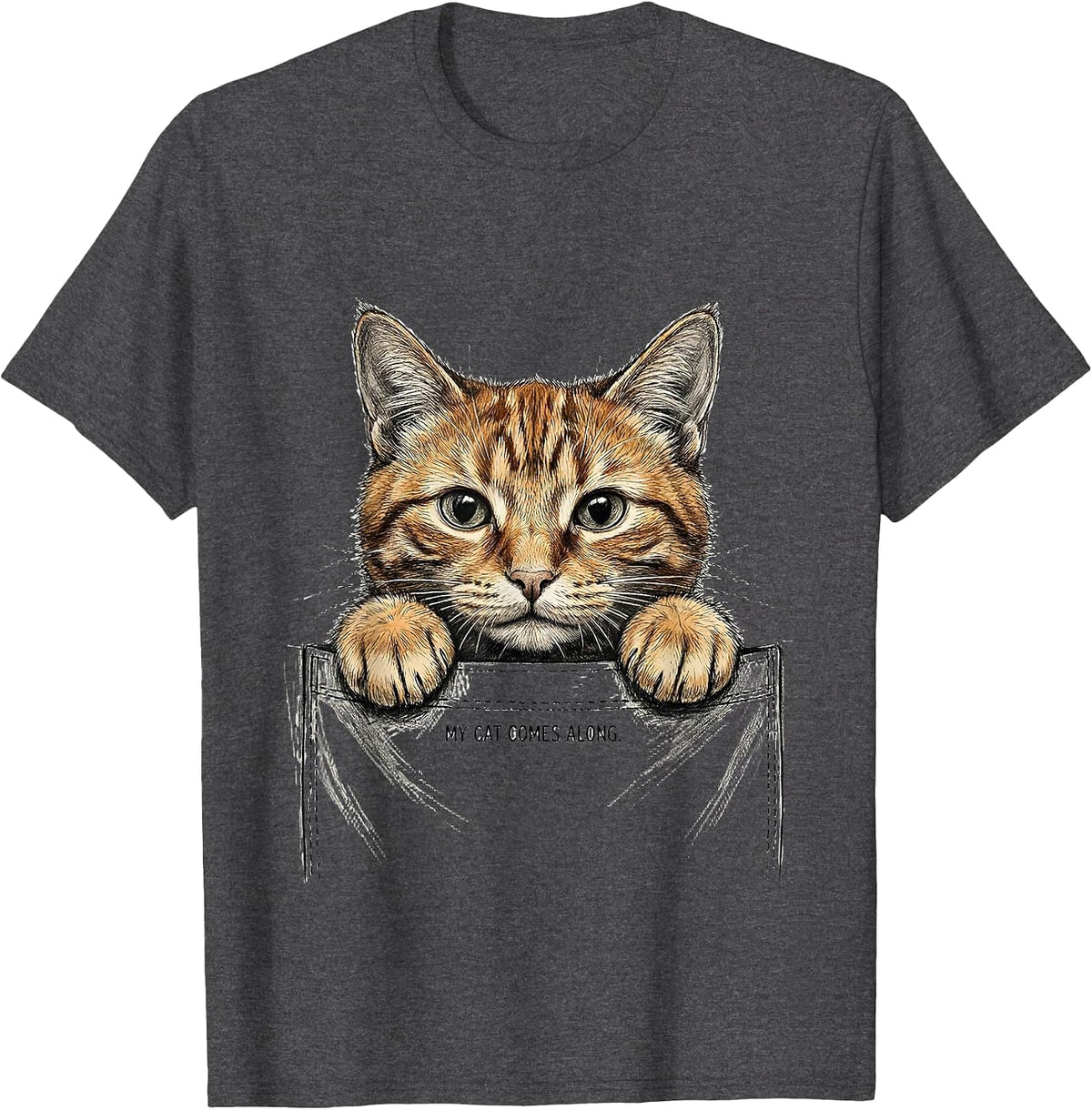 My Cat Comes Along Funny Cat Lover Novelty Gift T-Shirt - Dark Heather Grey
