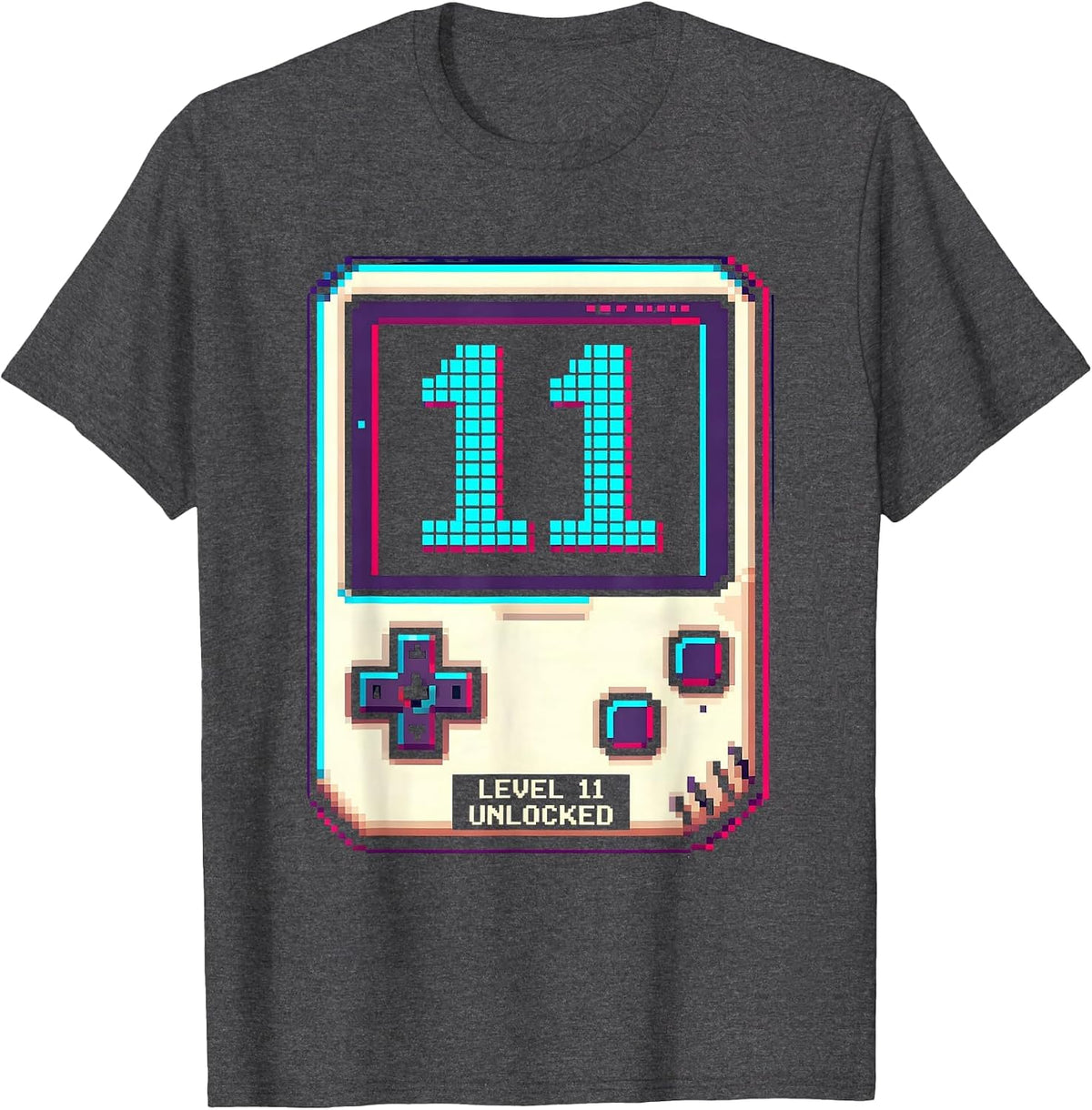 Level 11 Unlocked Pixel Art Gamer Birthday Milestone T-Shirt - Dark Heather Grey