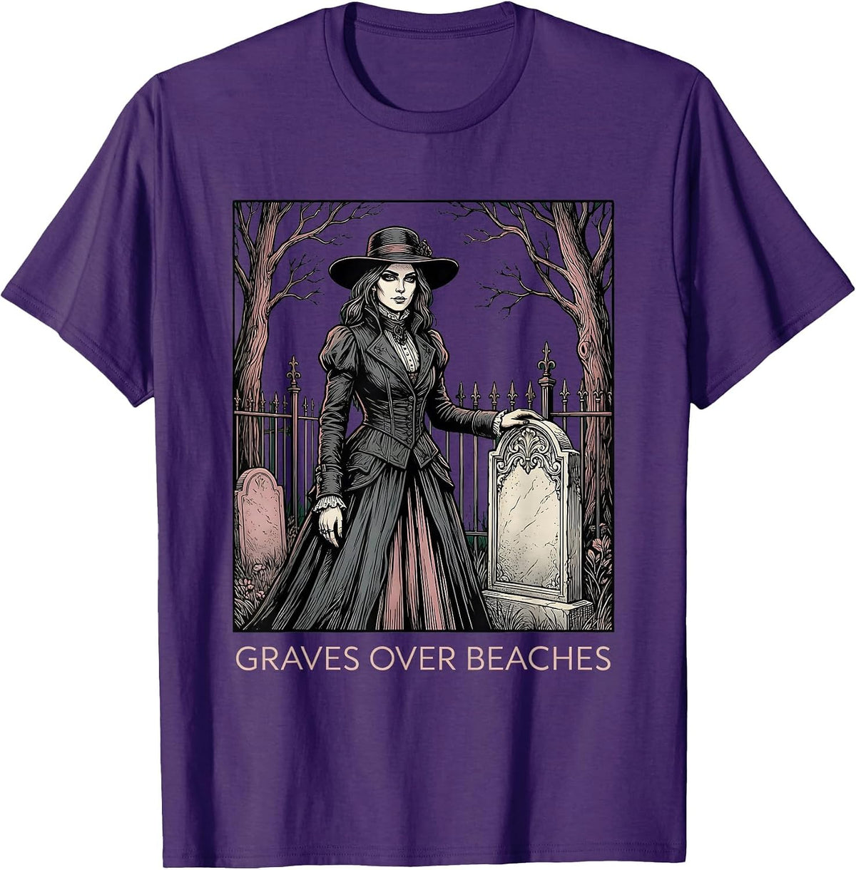 Graves Over Beaches Goth Dark Aesthetic Design T-Shirt - Purple