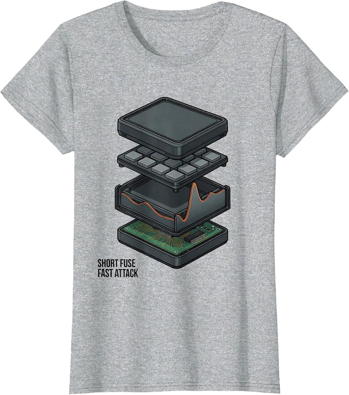 Women's Short Fuse, Fast Attack Exploded View Technical DJ Gift T-Shirt - Heather Grey