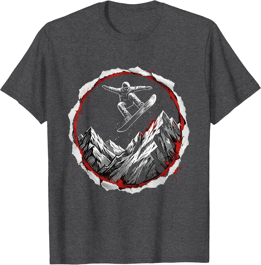 Men's Snowboarder Mountain Ridge Launch Graphic T-Shirt - Dark Heather Grey