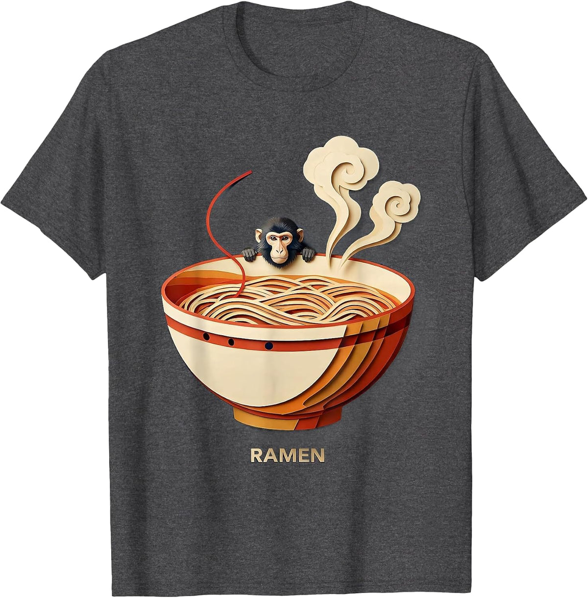 Men's Ramen Cute Japanese Macaque Kawaii Anime Animal Food Lover T-Shirt - Dark Heather Grey