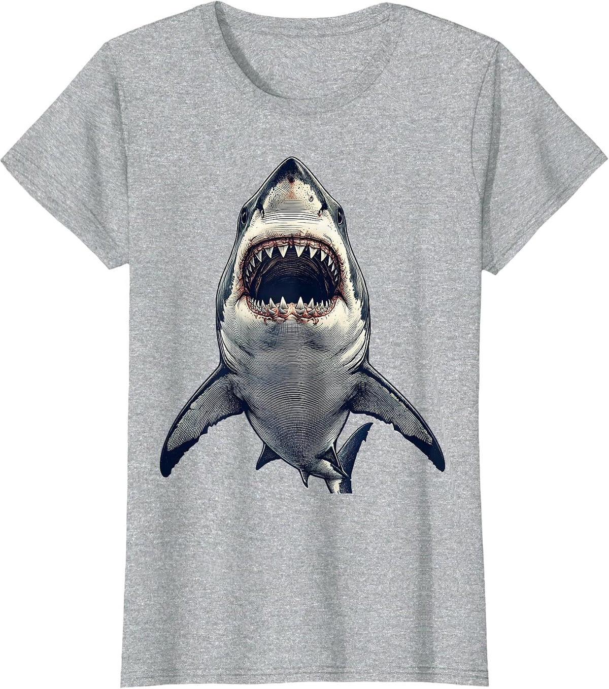 Great White Shark Below Surface Fishing Graphic T-Shirt - Heather Grey