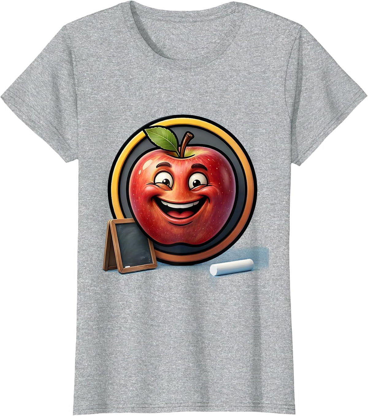 Kindergarten Teacher Apple Chalkboard Illustration T-Shirt - Heather Grey